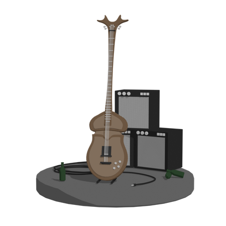 Model of a rhinoceros beetle themed electric bass.